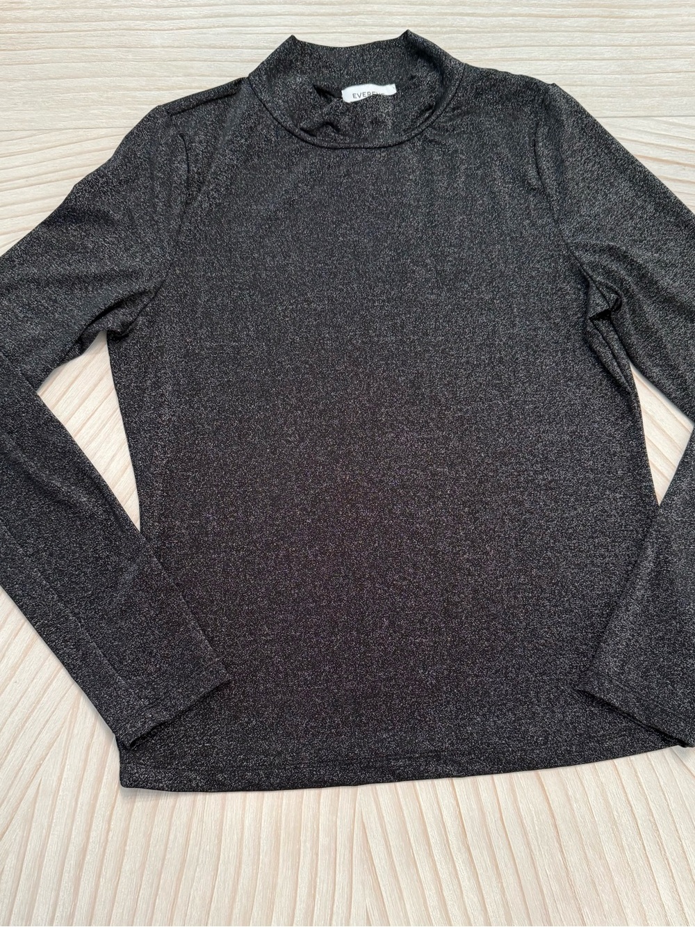 Evereve Black Metallic Mock Neck Long-Sleeve Top